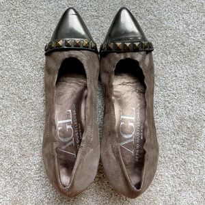 AGL Metallic Brown Suede Leather Pumps With Studs
